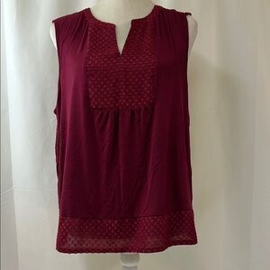 Les Serein Textured V-Neck Burgundy Sleeveless Top Size XL
